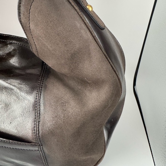 Brahmin Brown Suede Leather Hobo Shoulder Bag Gold Hardware - Picture 15 of 17